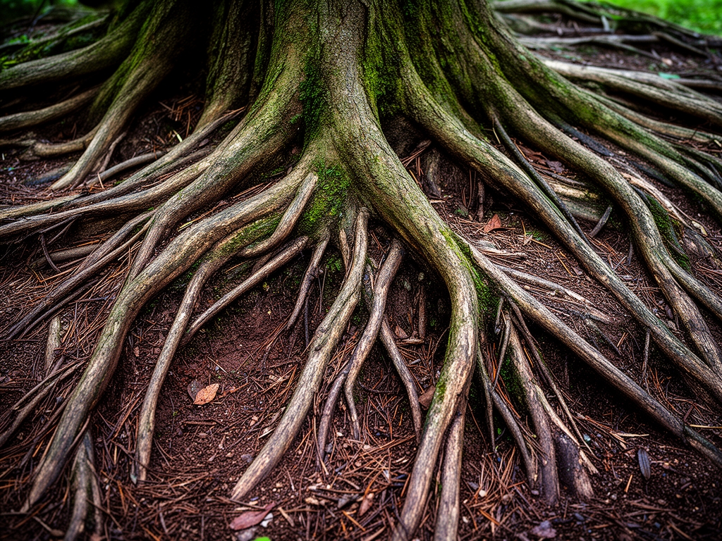 Composition artistique de racines et d'extraits botaniques — curcuma entier et en poudre dorée, gingembre frais avec éclairage cinématographique sur surface en ardoise sombre